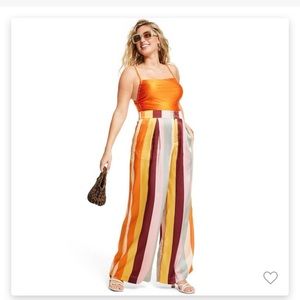 Wide leg, stripped, multicolor satin pants